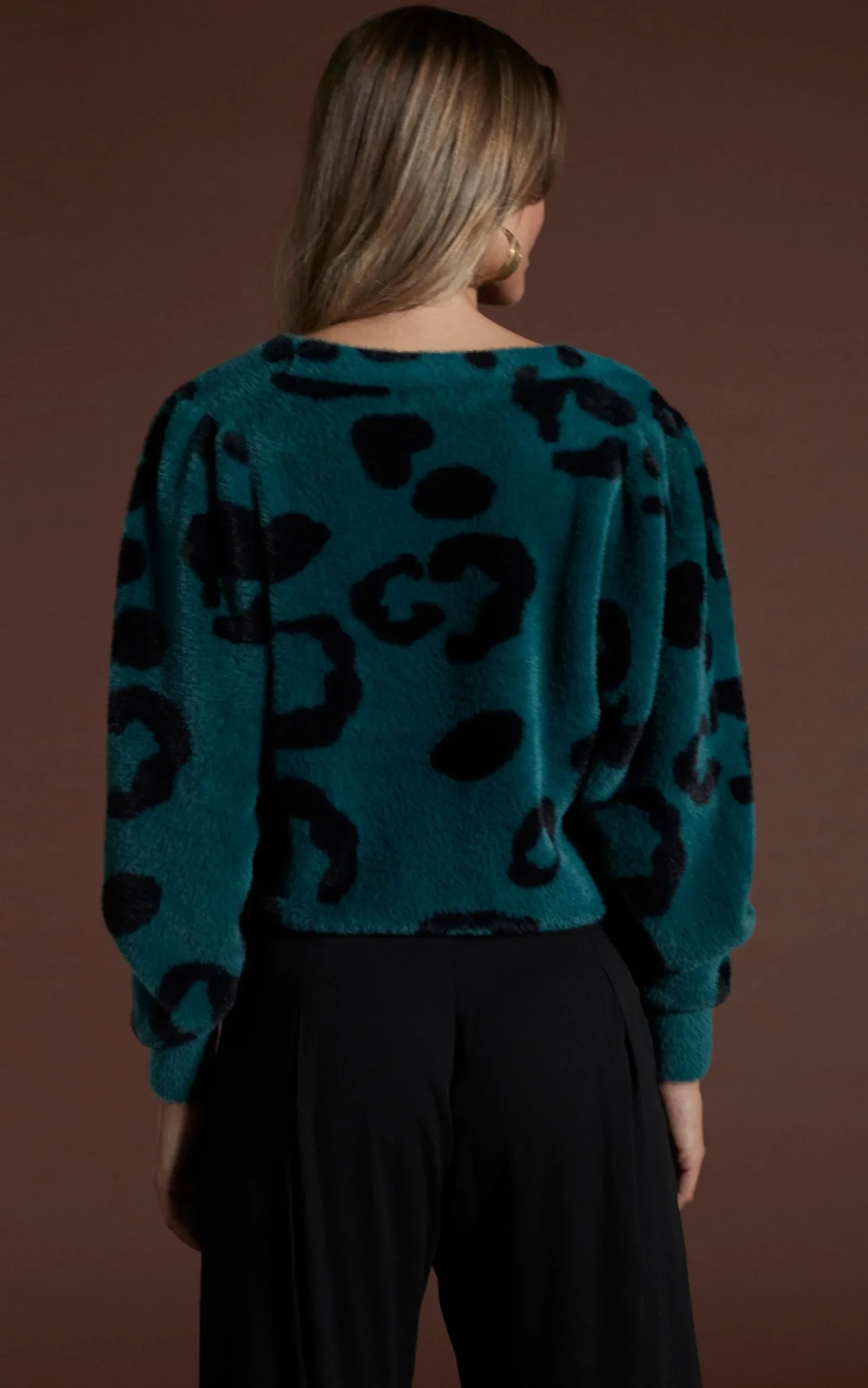 Bambino Cardigan In Black On Forest Green Leopard
