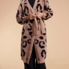 Coco Wrap Cardigan In Black On Mocha Leopard