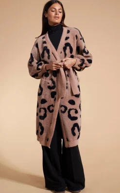 Coco Wrap Cardigan In Black On Mocha Leopard