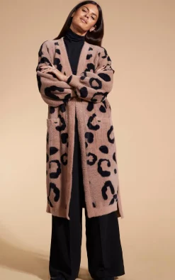 Coco Wrap Cardigan In Black On Mocha Leopard