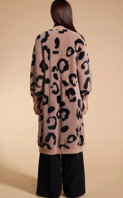 Coco Wrap Cardigan In Black On Mocha Leopard