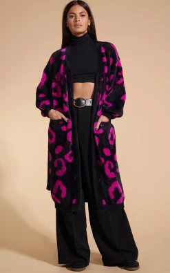 Coco Wrap Cardigan In Cerise On Black Leopard