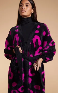 Coco Wrap Cardigan In Cerise On Black Leopard