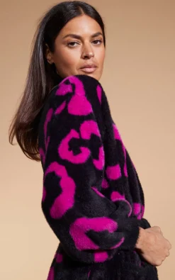 Coco Wrap Cardigan In Cerise On Black Leopard