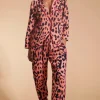 Cosmos Satin Long Leg Pj Set In Plorange Leopard