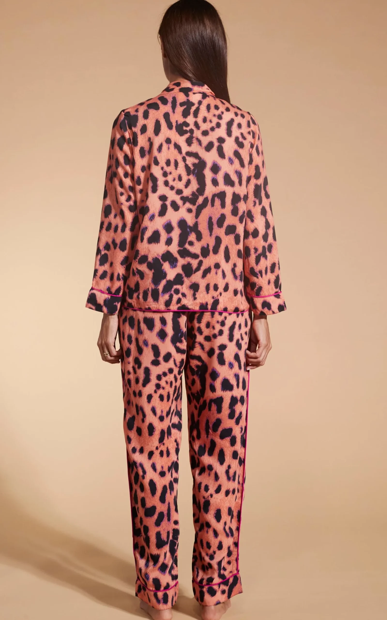 Cosmos Satin Long Leg Pj Set In Plorange Leopard
