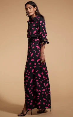 Dove Dress In Abstract Dot Pink On Black