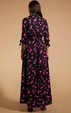 Dove Dress In Abstract Dot Pink On Black