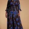 Dove Dress In Camo Abstract Blue On Black- Extended Sizing