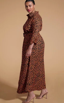 Dove Dress In Orange On Black Leopard - Extended Sizing