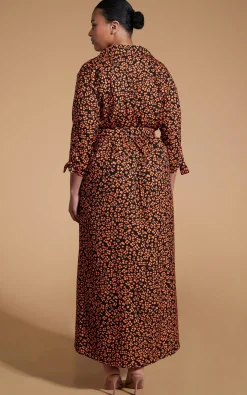 Dove Dress In Orange On Black Leopard - Extended Sizing