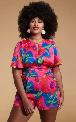 Fleur Playsuit In Poppy Bloom - Extended Sizing