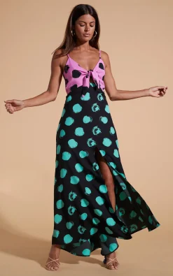 Florence Dress In Black On Pink Dot & Green On Black Dot