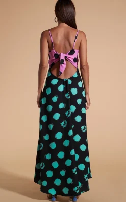 Florence Dress In Black On Pink Dot & Green On Black Dot