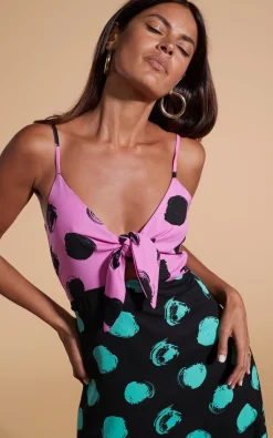 Florence Dress In Black On Pink Dot & Green On Black Dot