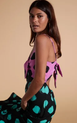 Florence Dress In Black On Pink Dot & Green On Black Dot