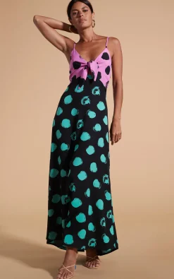 Florence Dress In Black On Pink Dot & Green On Black Dot