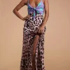 Florence Dress In Green On Purple Dot & Blush Leopard