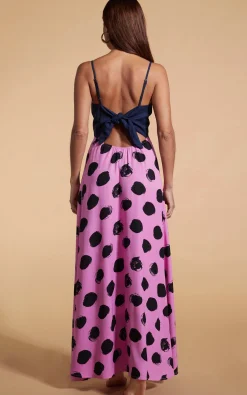 Florence Dress In Navy & Black On Pink Dot