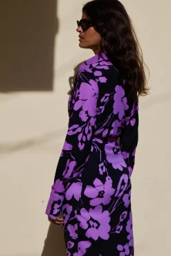 Frankie Wrap Dress In Lilac On Black Floral