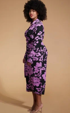 Frankie Wrap Dress In Lilac On Black Floral - Extended Sizing