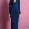 Gianna Metallic Knit Midaxi Dress In Blue