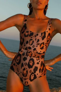 Halo Kiara Belted Swimsuit In Leopard