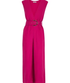 Indy Linen Jumpsuit In Raspberry - Reversible