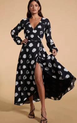 Jagger Maxi Dress In White On Black Dot
