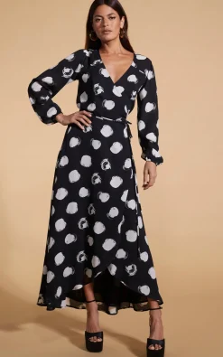Jagger Maxi Dress In White On Black Dot