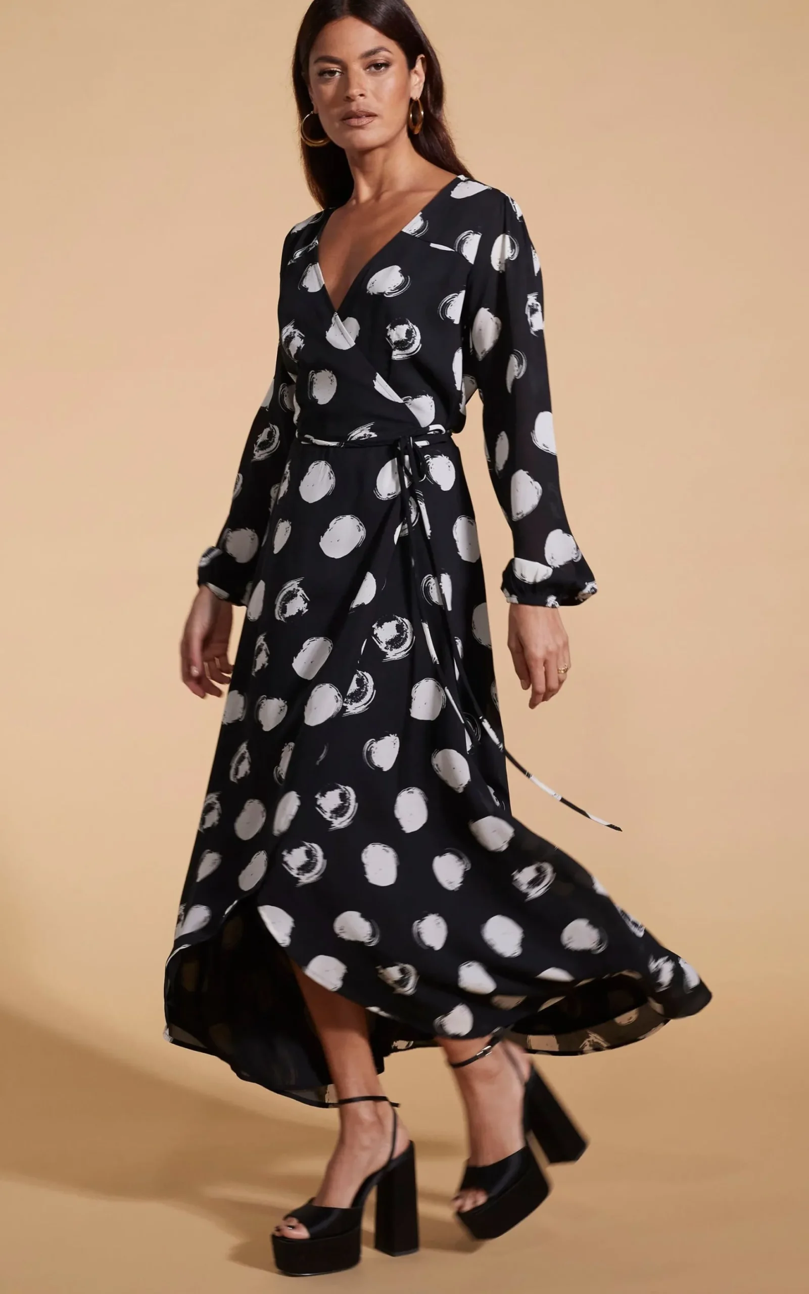 Jagger Maxi Dress In White On Black Dot