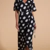 Jenna Maxi Dress In White On Black Dot