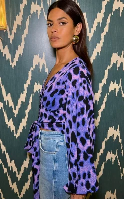 Joanie Tie Top In Lilac Leopard