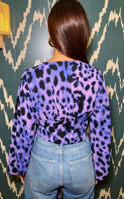 Joanie Tie Top In Lilac Leopard