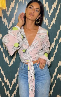 Joanie Tie Top In Pink Echinacea