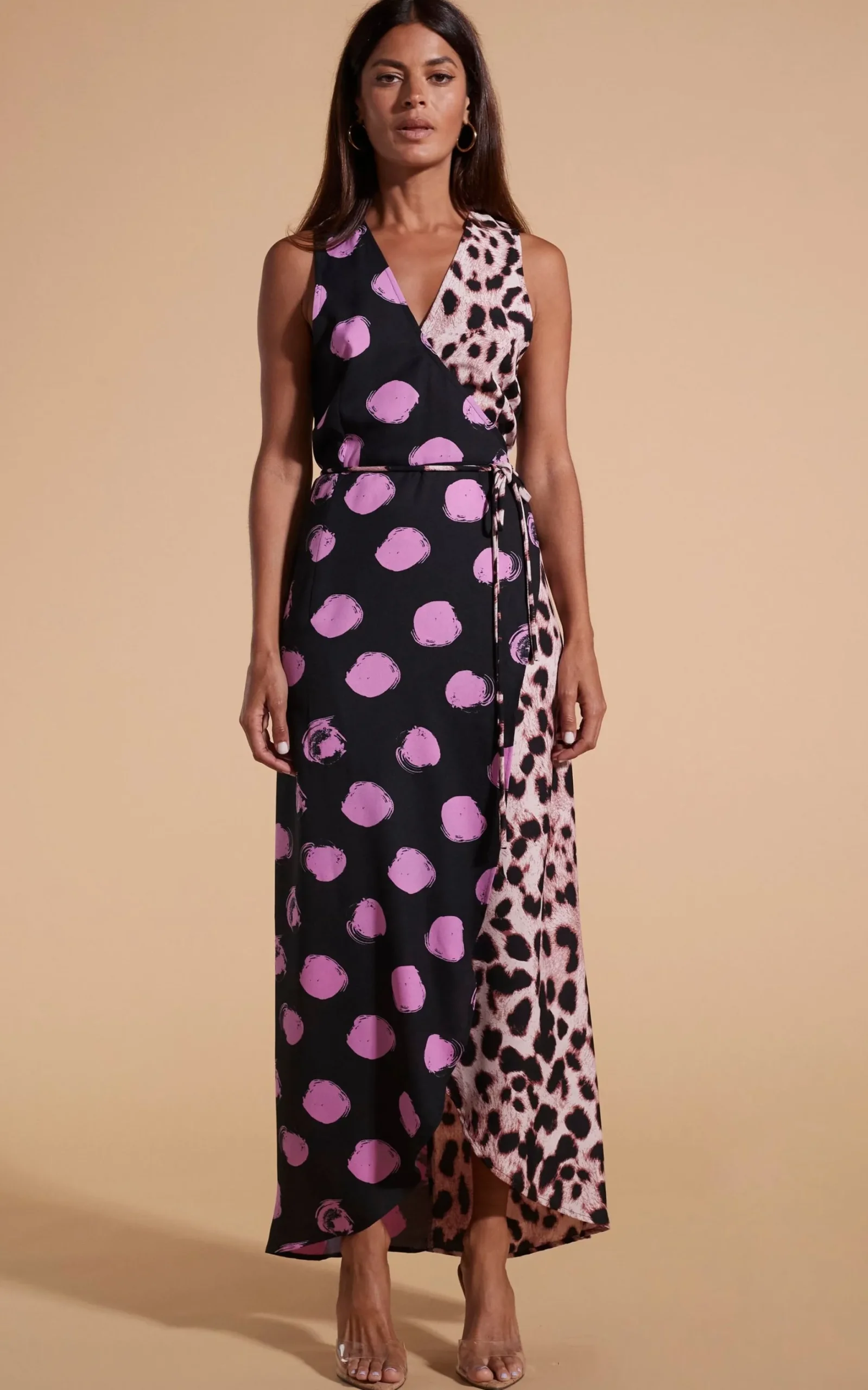 Kyla Dress In Pink On Black Dot & Blush Leopard