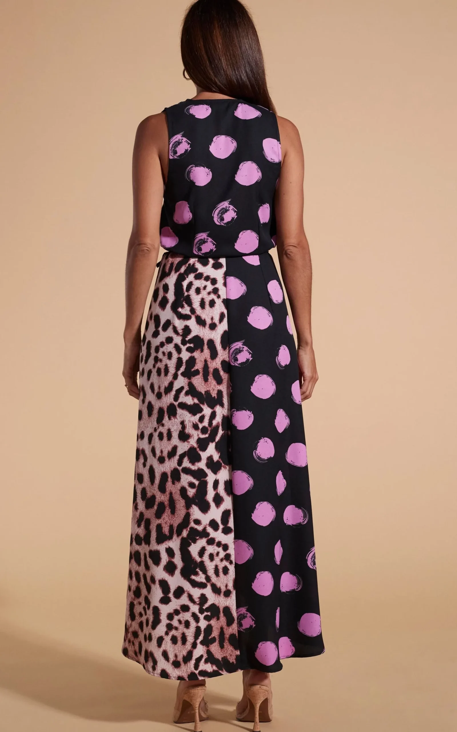 Kyla Dress In Pink On Black Dot & Blush Leopard