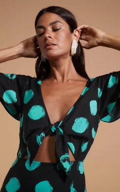Lily Dress In Green On Black Dot
