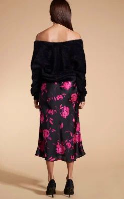 Lotus Skirt In Pink On Black Floral
