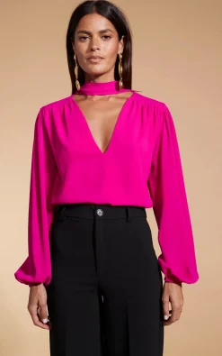 Lyma (Multi-Way) Tie Neck Top In Solid Magenta