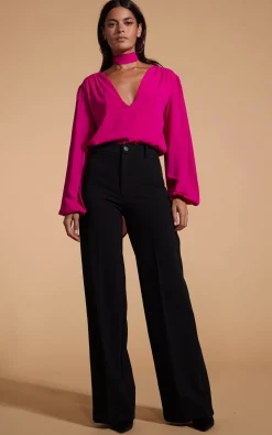 Lyma (Multi-Way) Tie Neck Top In Solid Magenta