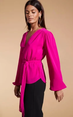 Lyma (Multi-Way) Tie Neck Top In Solid Magenta