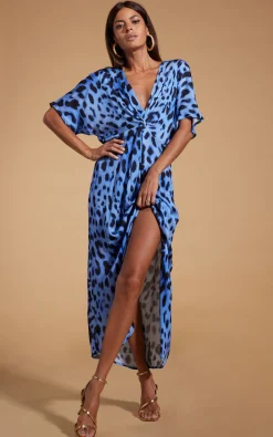 Makuna Kaftan In Bright Blue Leopard