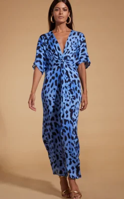 Makuna Kaftan In Bright Blue Leopard