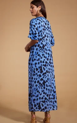Makuna Kaftan In Bright Blue Leopard