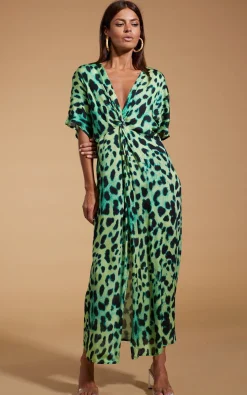 Makuna Kaftan In Lime Leopard