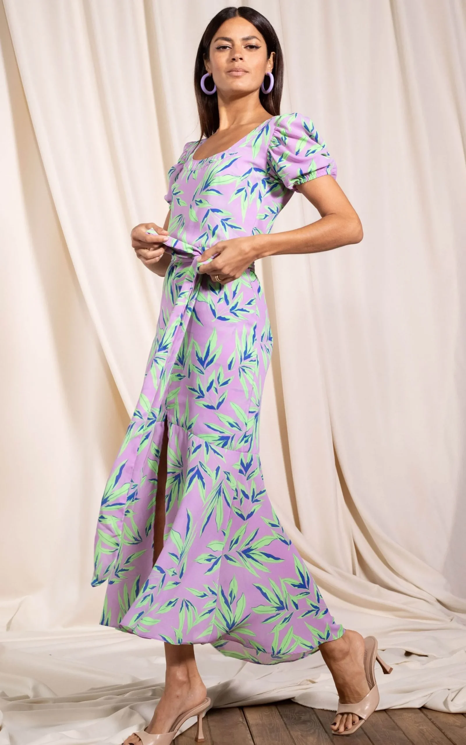 Manuela Frill Hem Dress In Tropic Mint On Pink