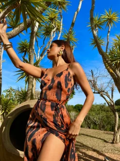 Mariah Wrap Dress In Chocolate Leopard
