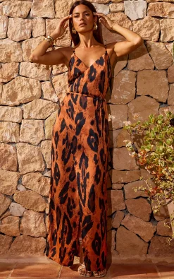 Mariah Wrap Dress In Chocolate Leopard
