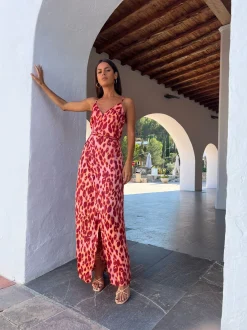 Mariah Wrap Dress In Orange Leopard